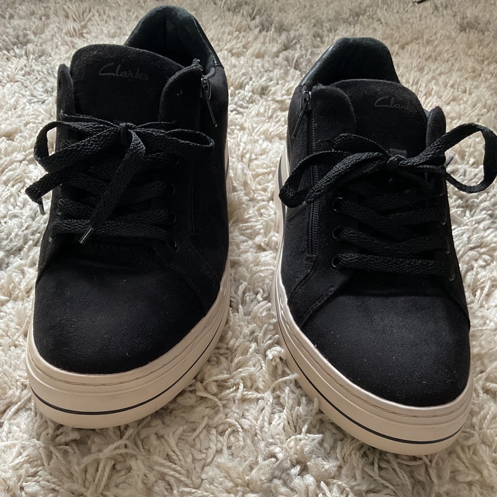 Clarks Cloudsteppers Black Suede Platform Side Zi… - image 8